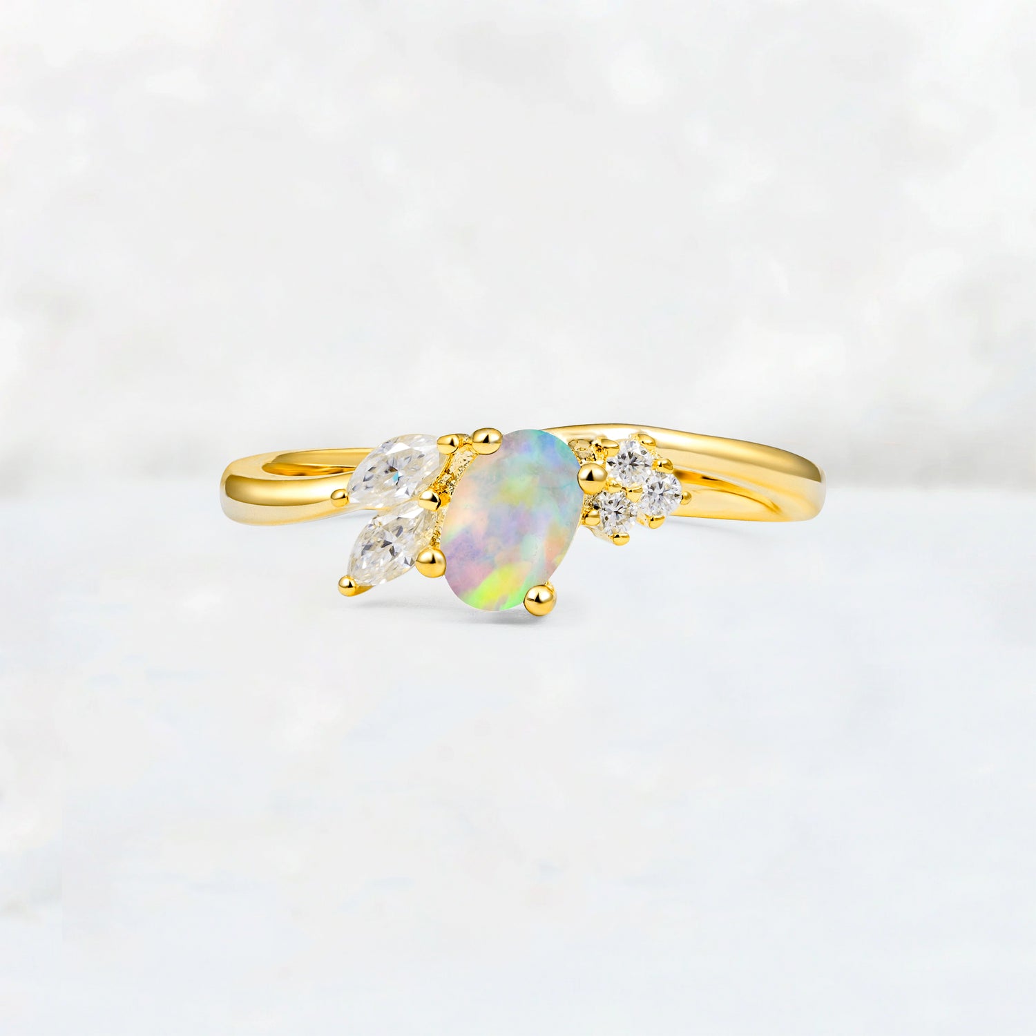 Opal Engagement Ring for Women with Marquise Side Stones