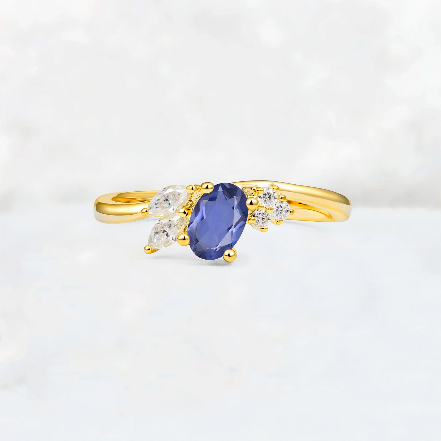 Tanzanite Engagement Ring for Women with Marquise Side Stones