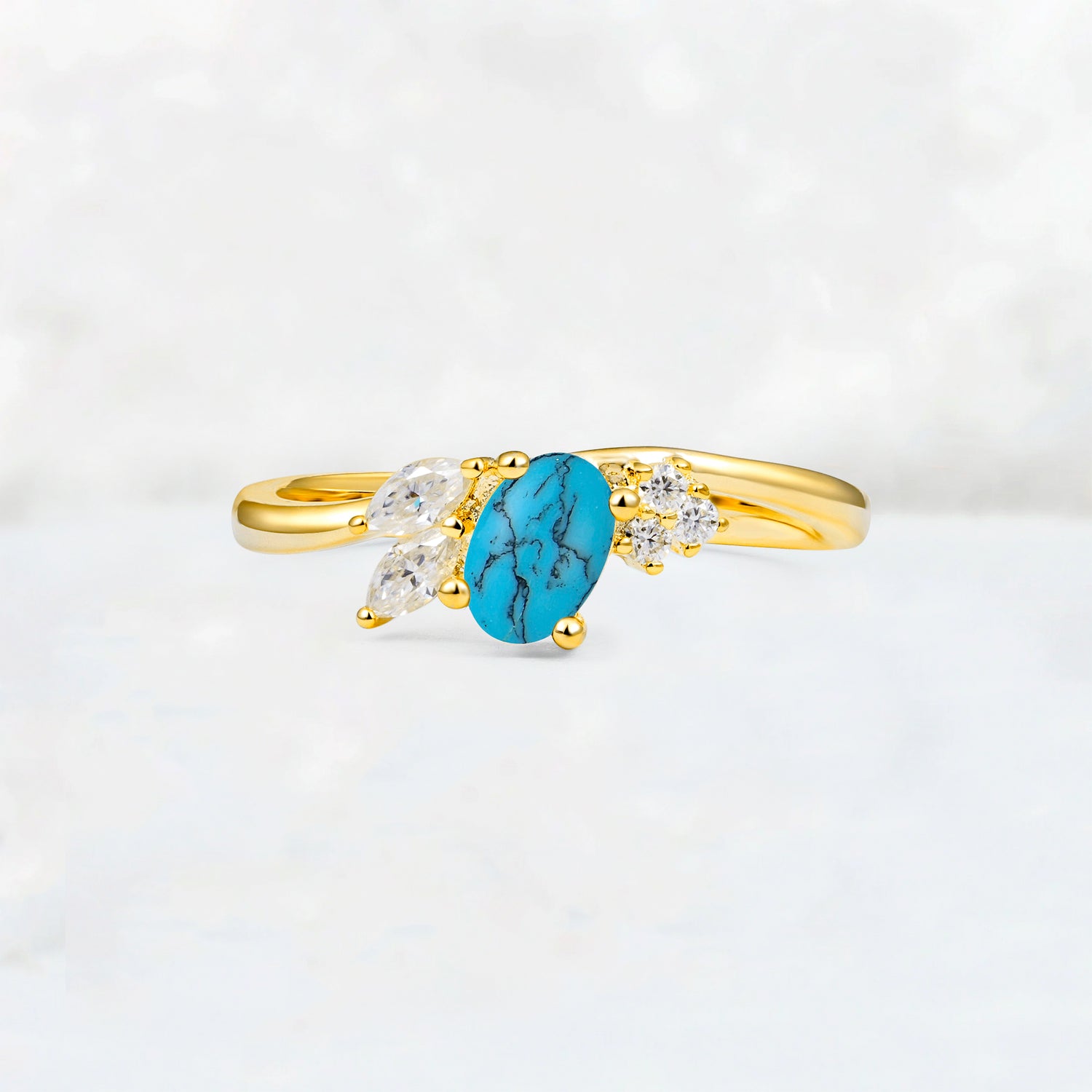 Turquoise Engagement Ring for Women with Marquise Side Stones