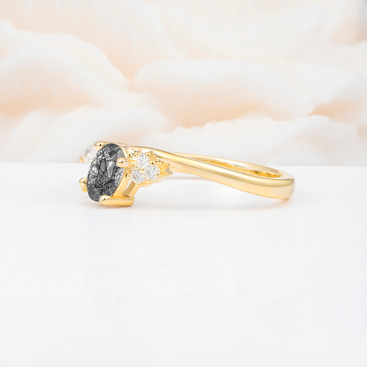 SR08714 Black Rutilated Quartz Ring - White-Gold