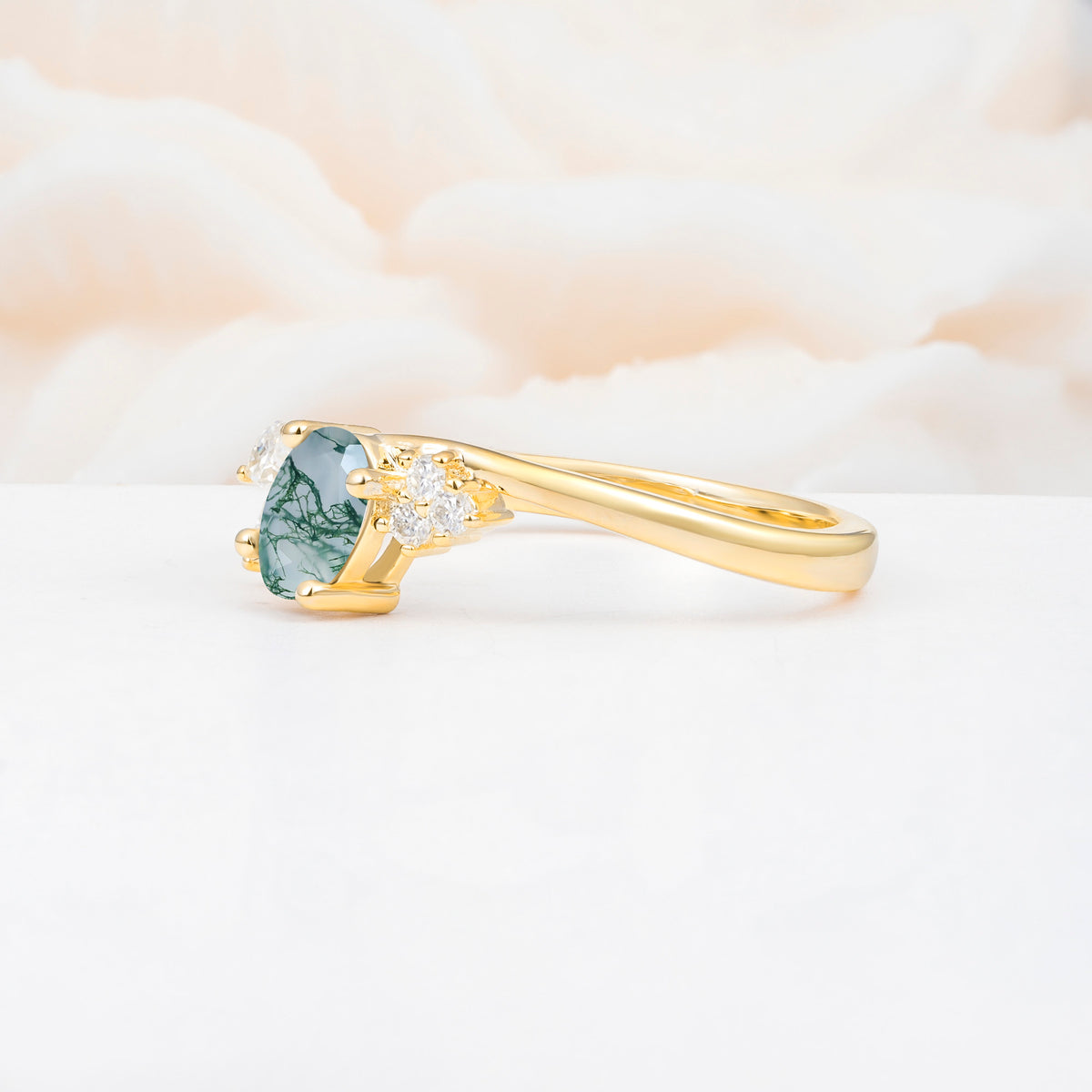 SR08714 Moss Agate Ring - White-Gold