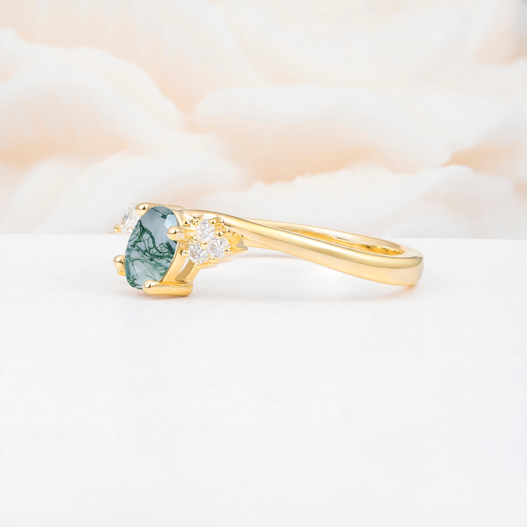 SR08714 Moss Agate Ring - White-Gold