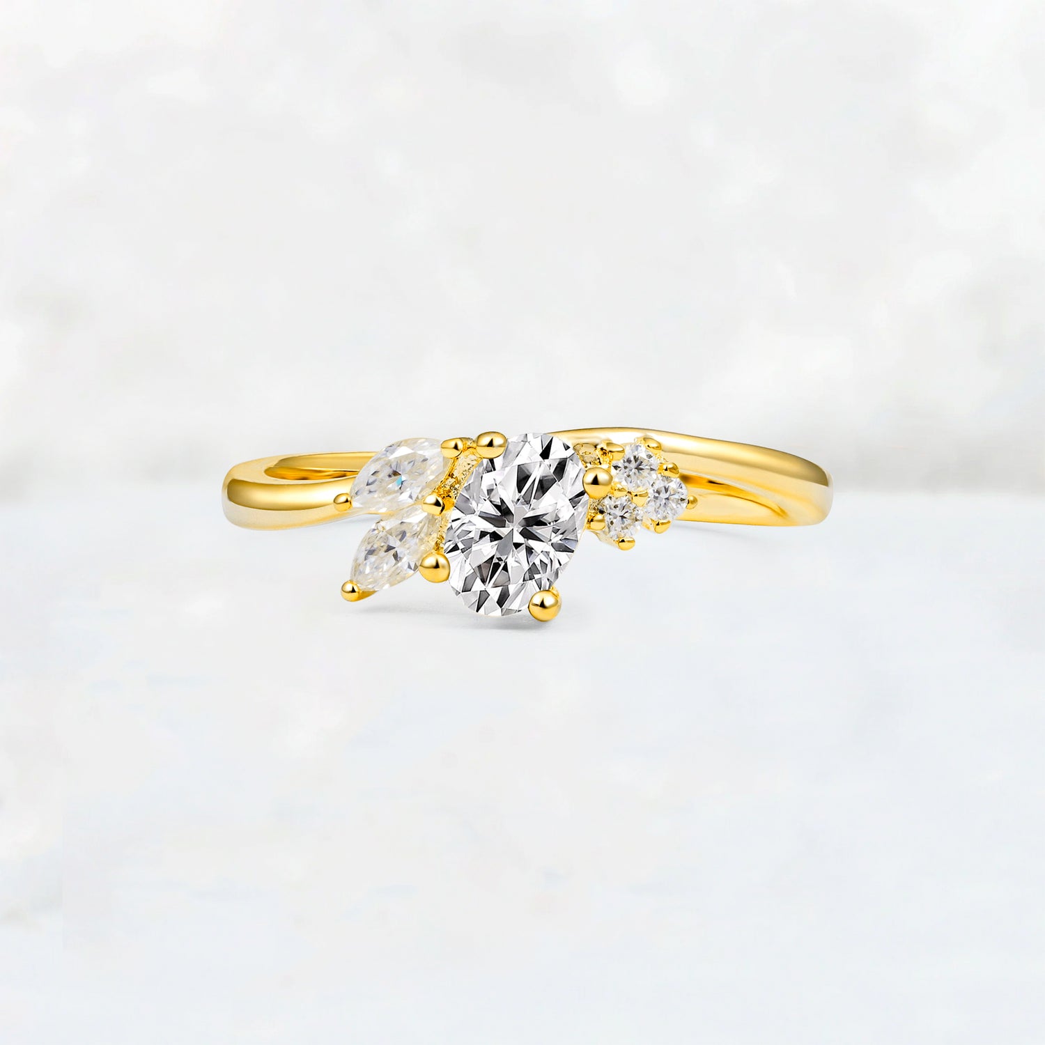 Lab Diamond Engagement Ring for Women with Marquise Side Stones