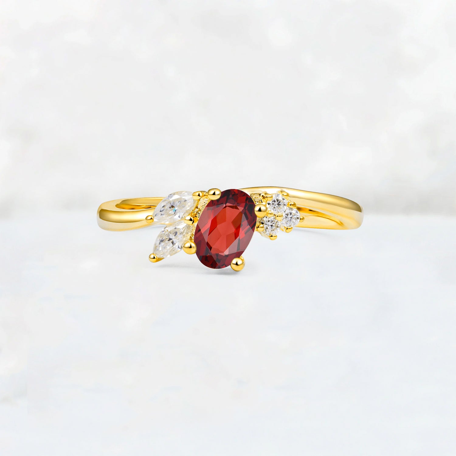 Garnet Engagement Ring for Women with Marquise Side Stones