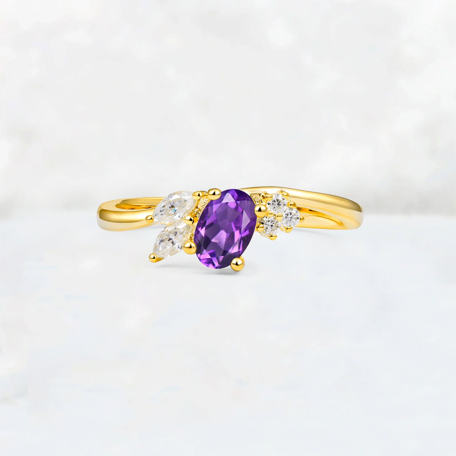 Amethyst Engagement Ring for Women with Marquise Side Stones