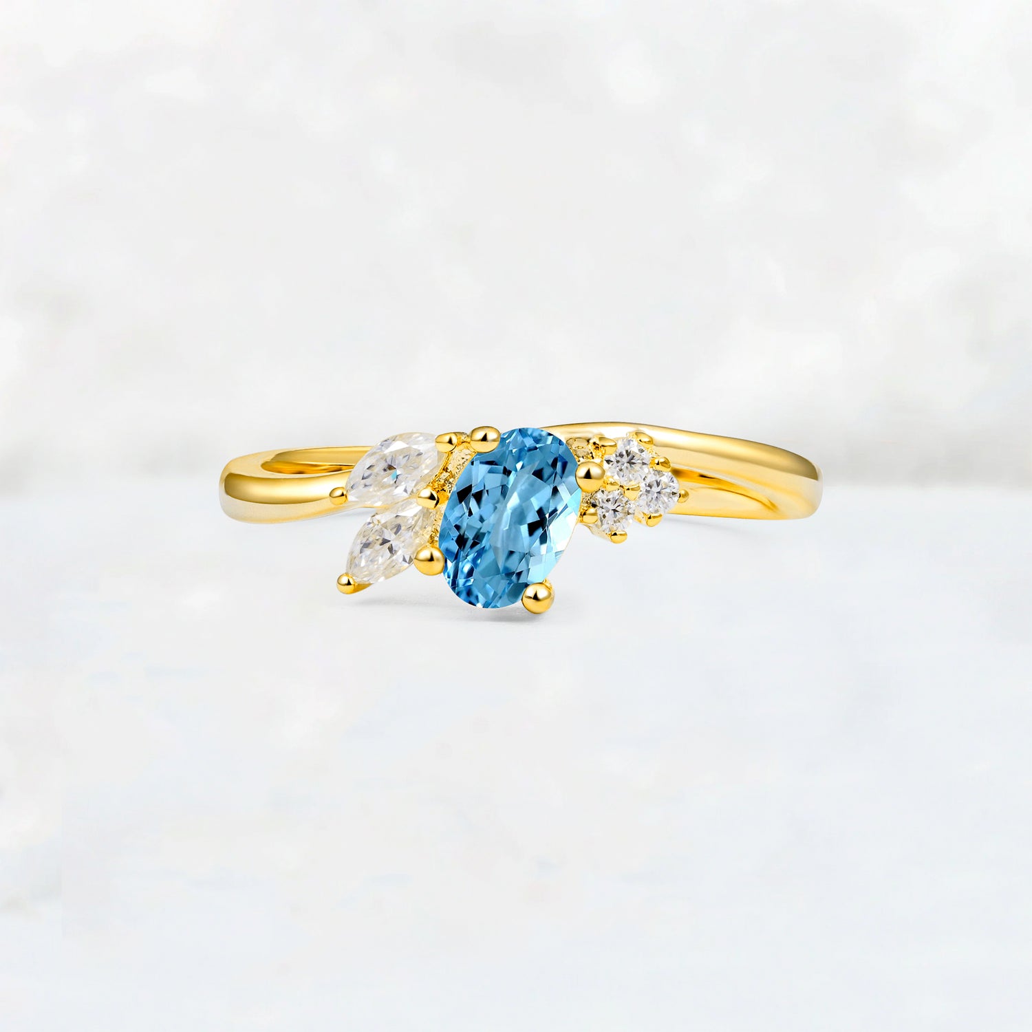 Aquamarine Engagement Ring for Women with Marquise Side Stones
