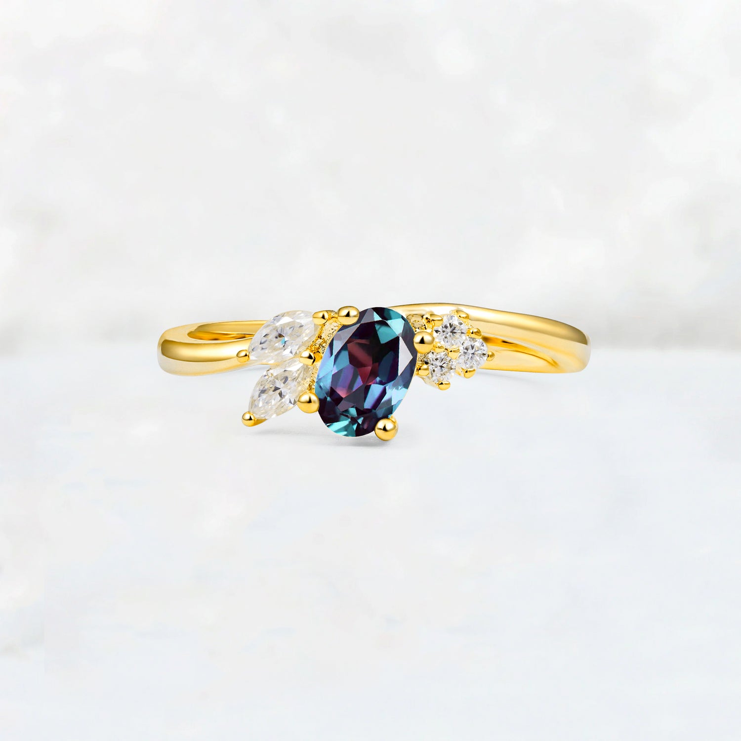 Alexandrite Engagement Ring for Women with Marquise Side Stones