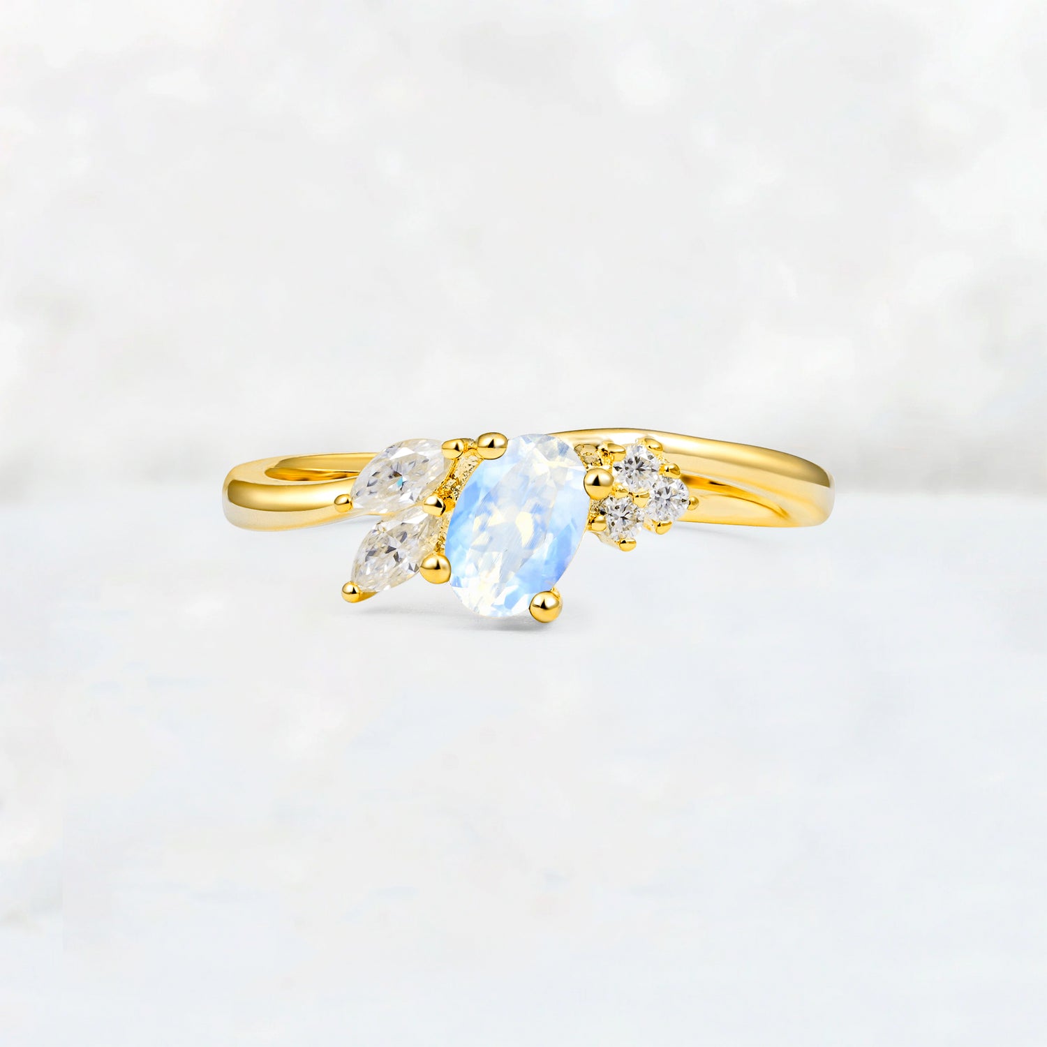 Moonstone Engagement Ring for Women with Marquise Side Stones