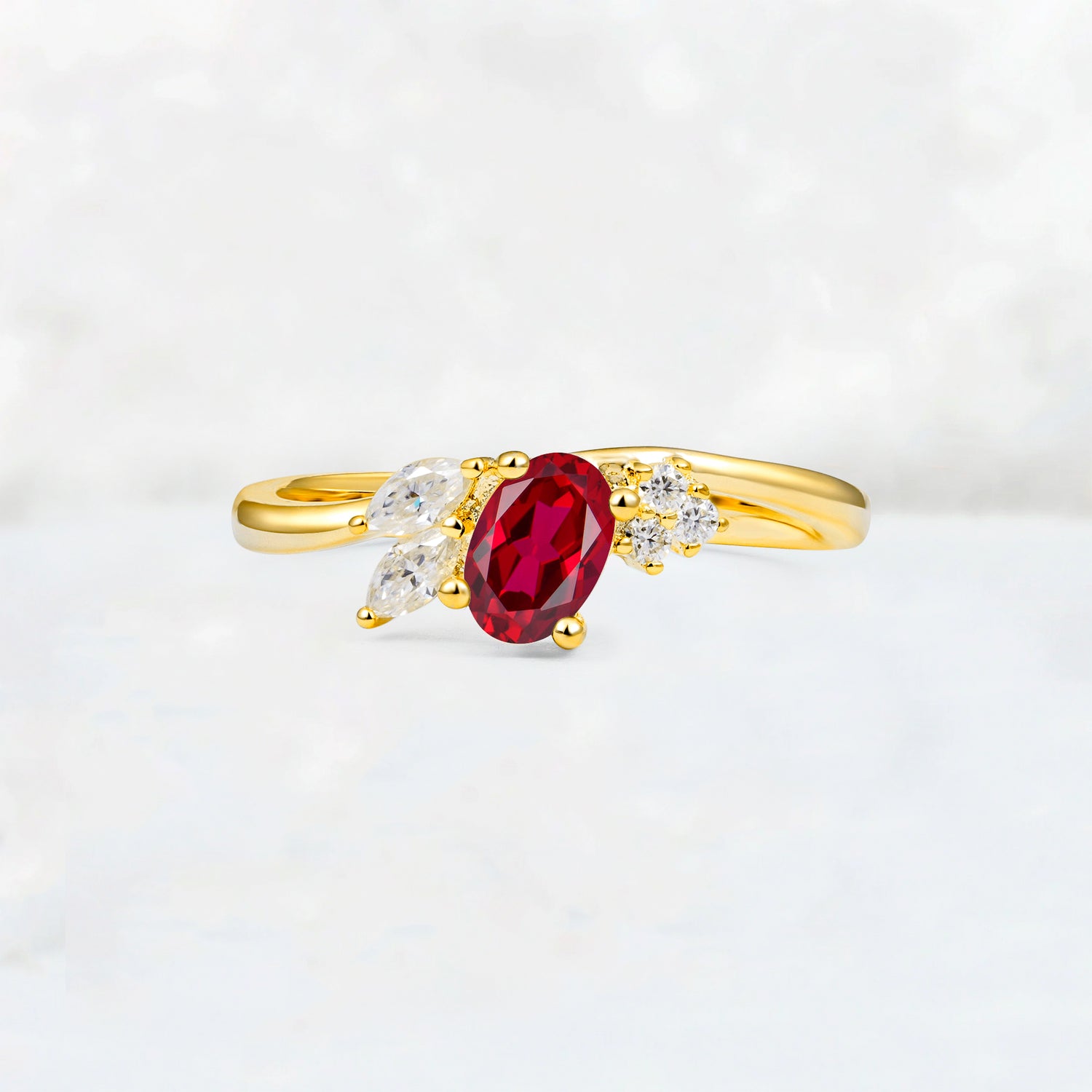 Ruby Engagement Ring for Women with Marquise Side Stones