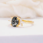 SR08756 Black Rutilated Quartz Ring - White-Gold