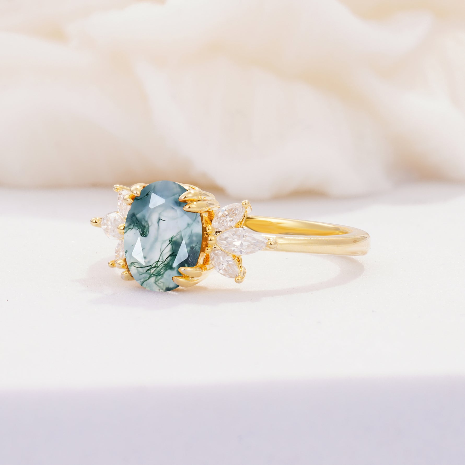 SR08756 Moss Agate Ring - White-Gold