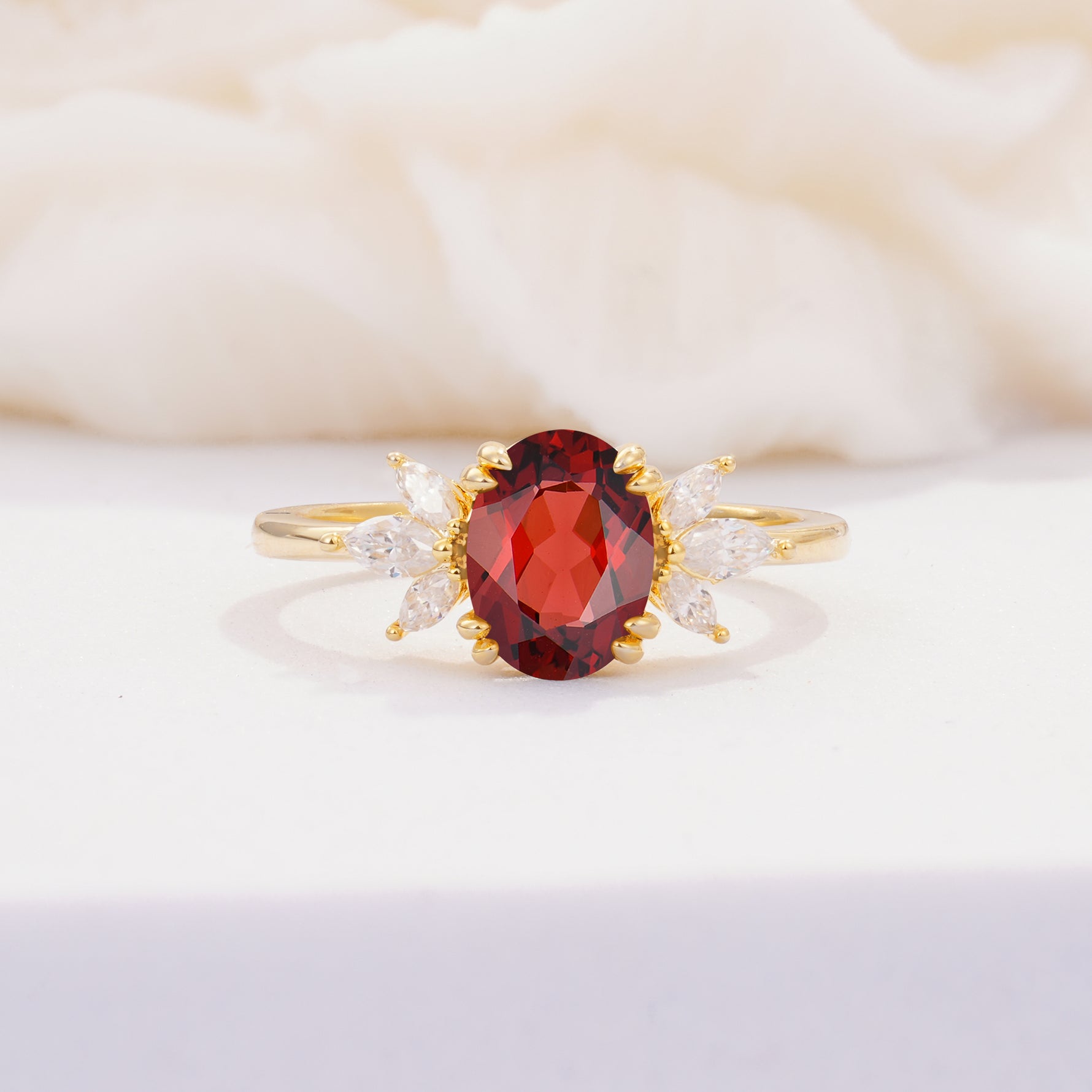 SR08756 Garnet Ring - Yellow-Gold