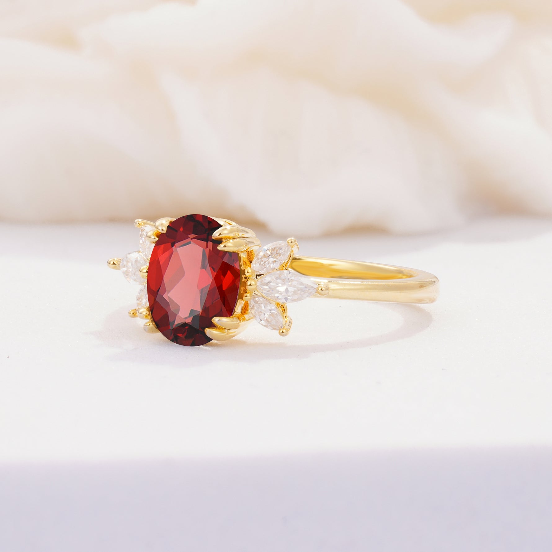 SR08756 Garnet Ring - White-Gold