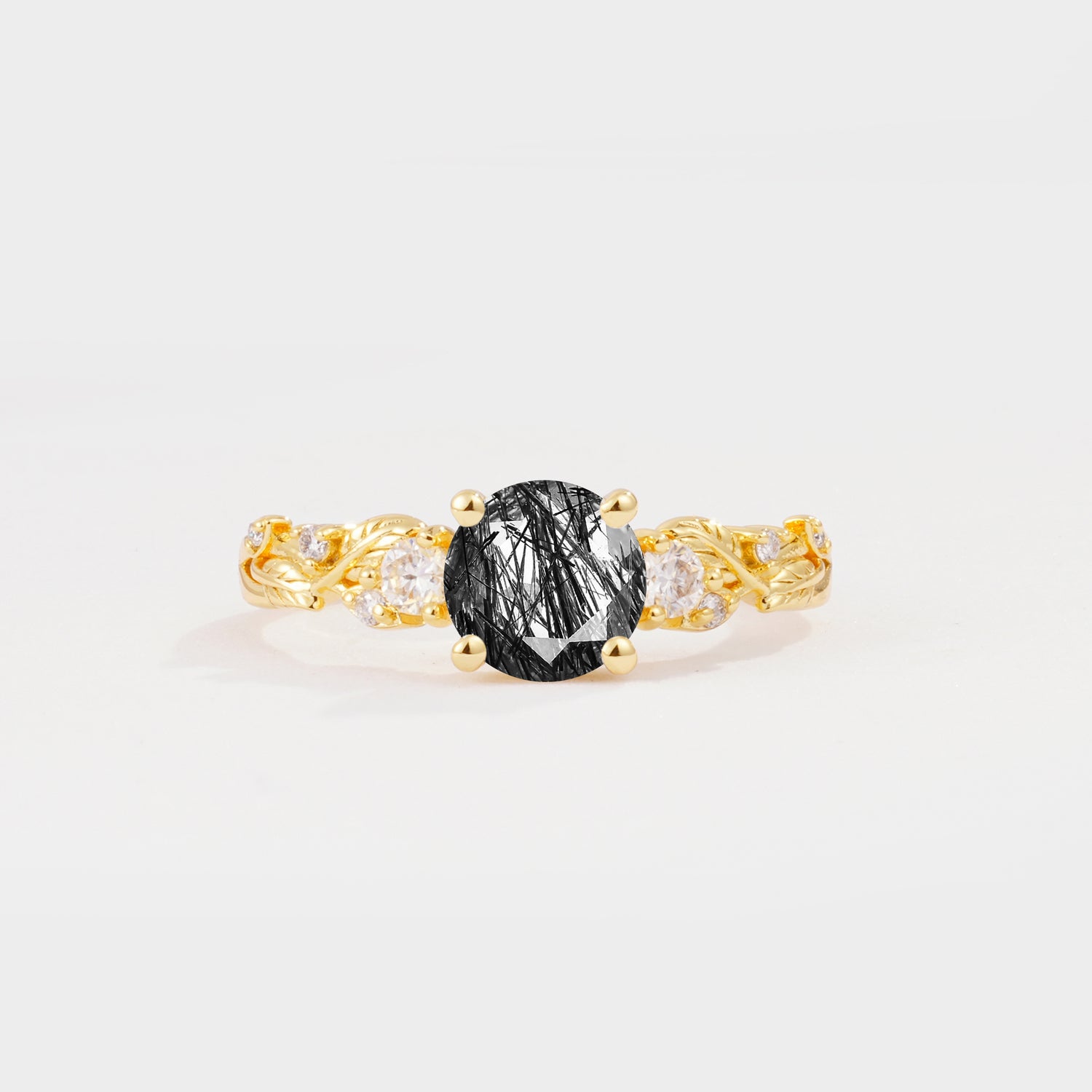 SR08759 Black Rutilated Quartz Ring - Yellow-Gold