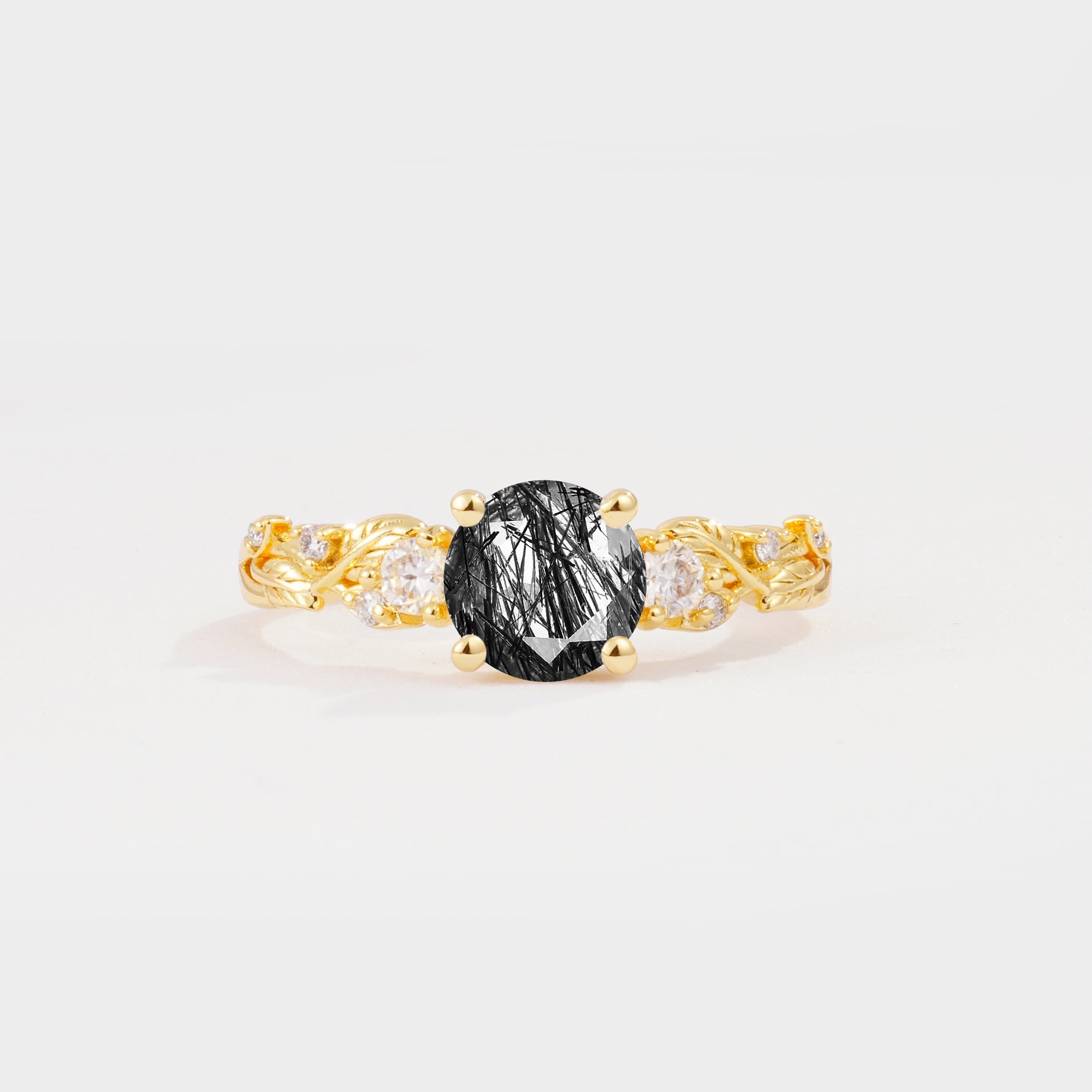 SR08759 Black Rutilated Quartz Ring - Yellow-Gold