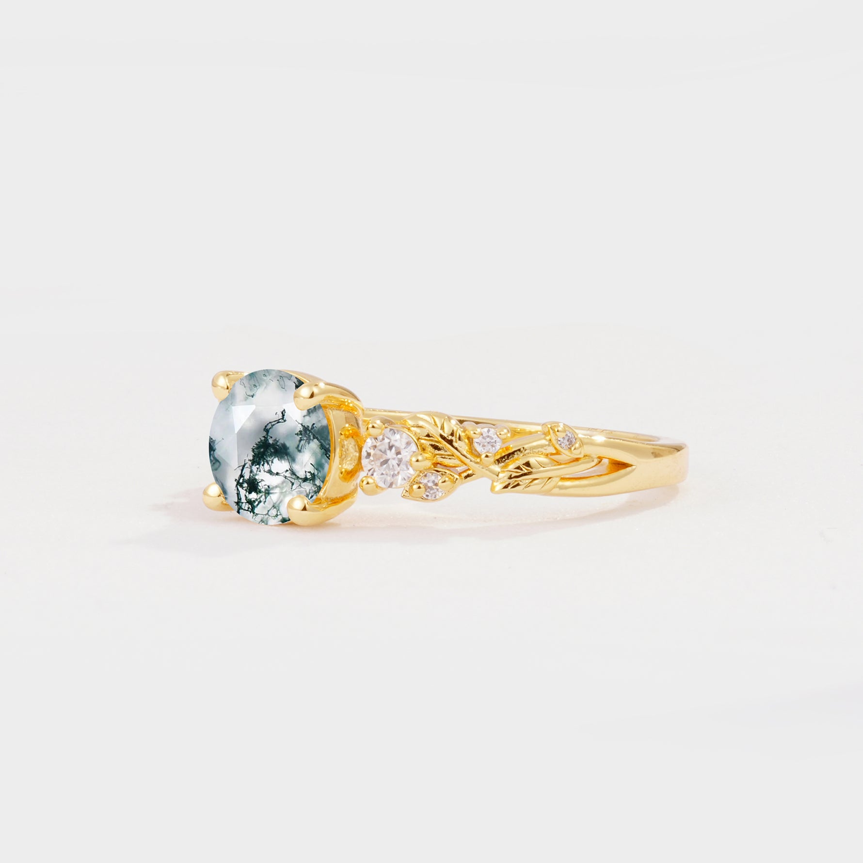 SR08759 Moss Agate Ring - White-Gold