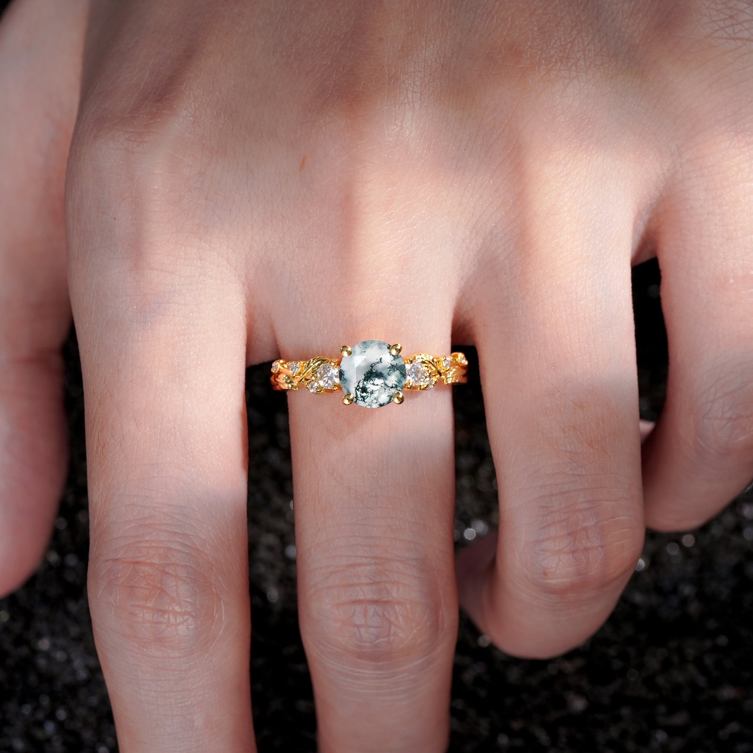 SR08759 Moss Agate Ring - Rose-Gold