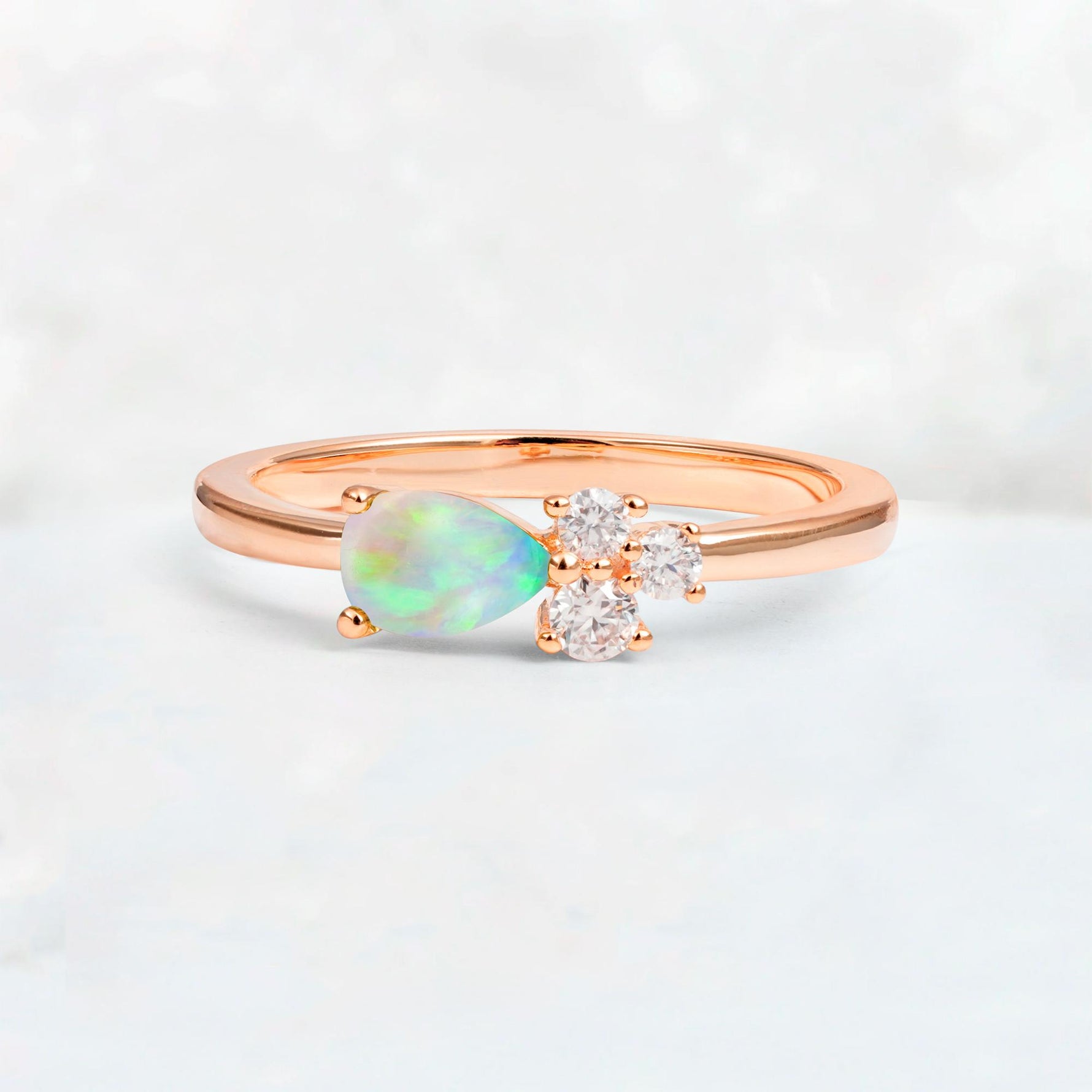Minimalist East-West Pear Cut Fire Opal Engagement Ring - Additional view