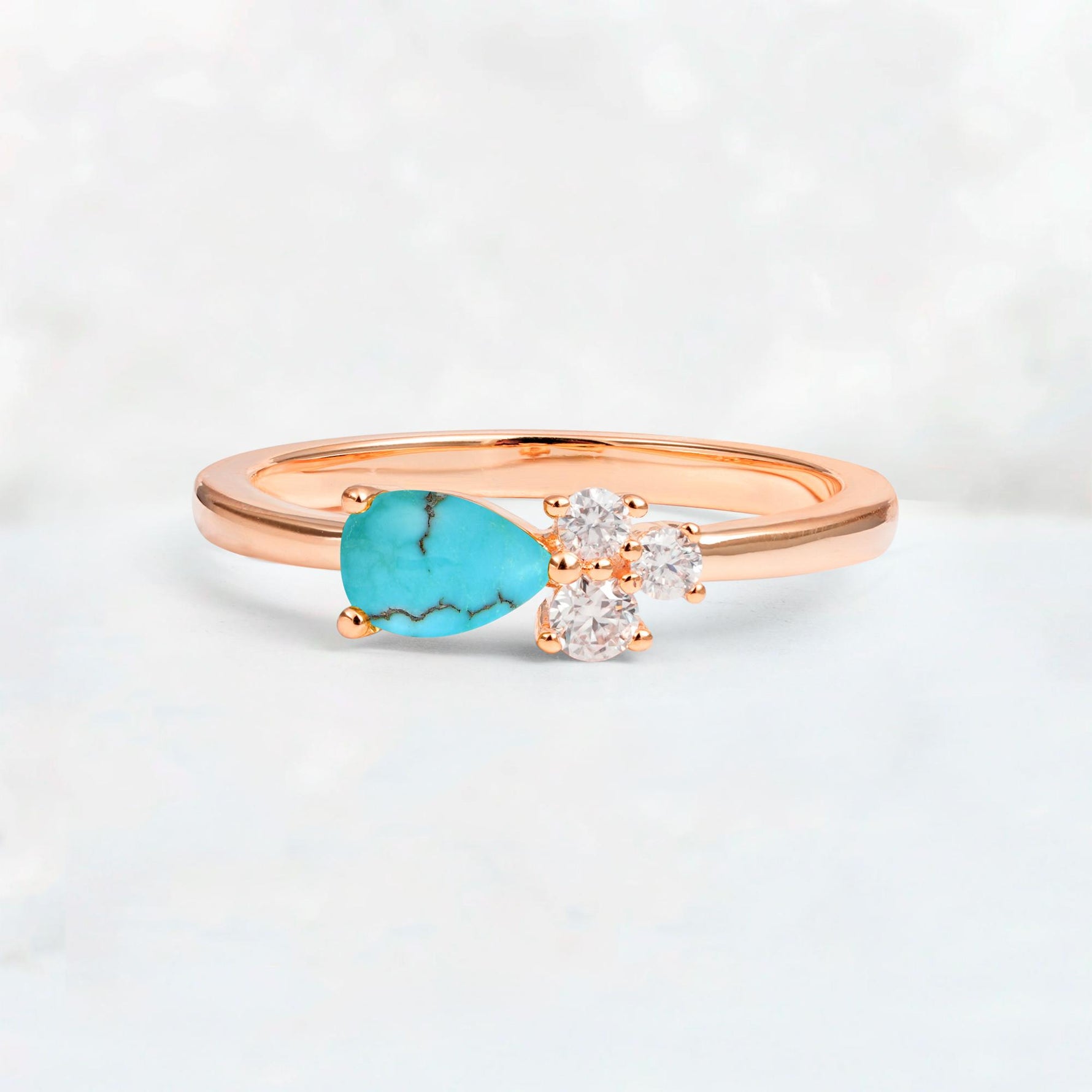 Minimalist East-West Pear Cut Turquoise Engagement Ring - Additional view