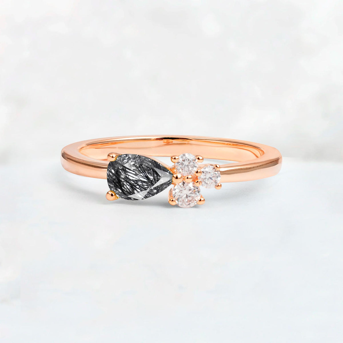 Minimalist East-West Pear Cut Black Rutilated Quartz Engagement Ring - Additional view