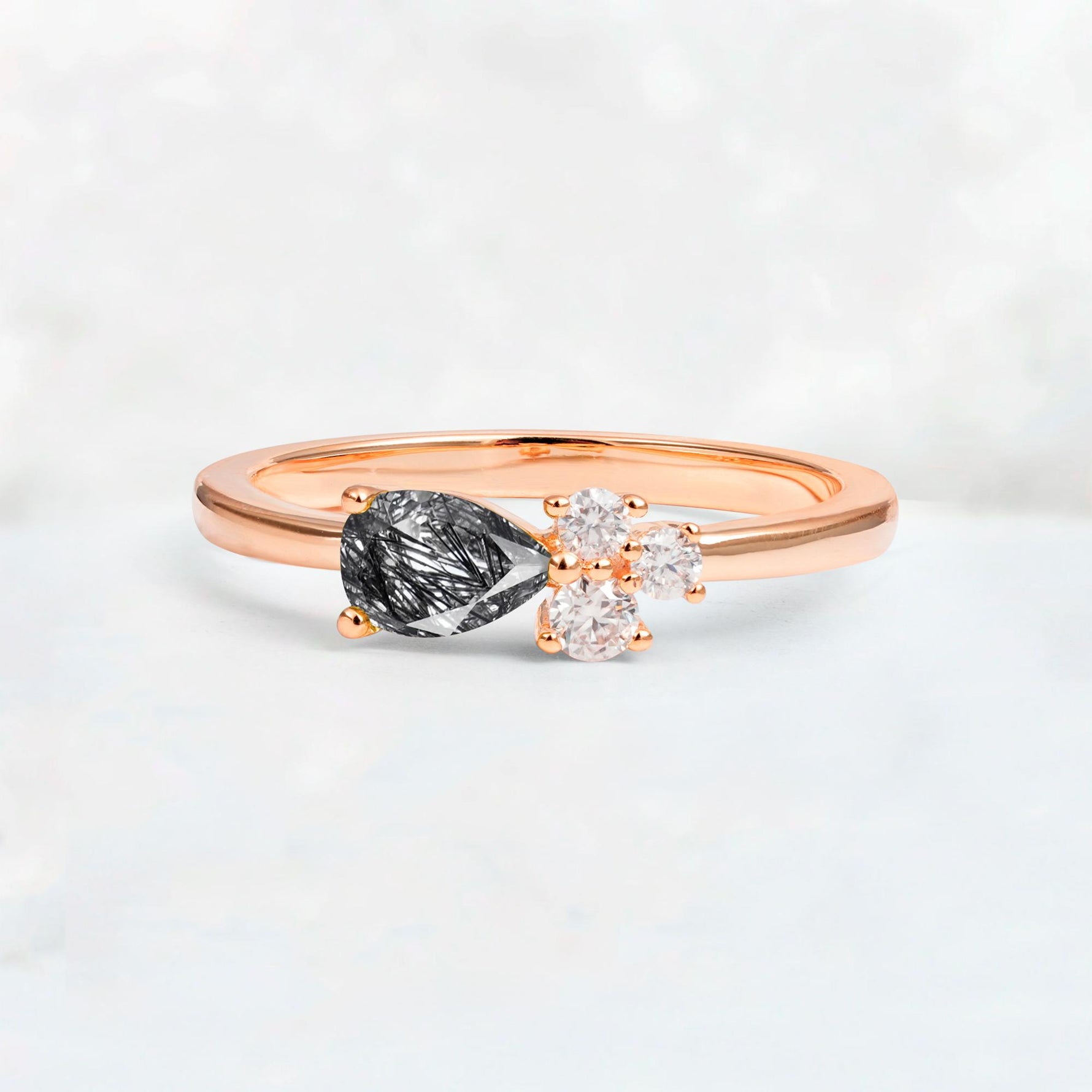 Minimalist East-West Pear Cut Black Rutilated Quartz Engagement Ring - Additional view