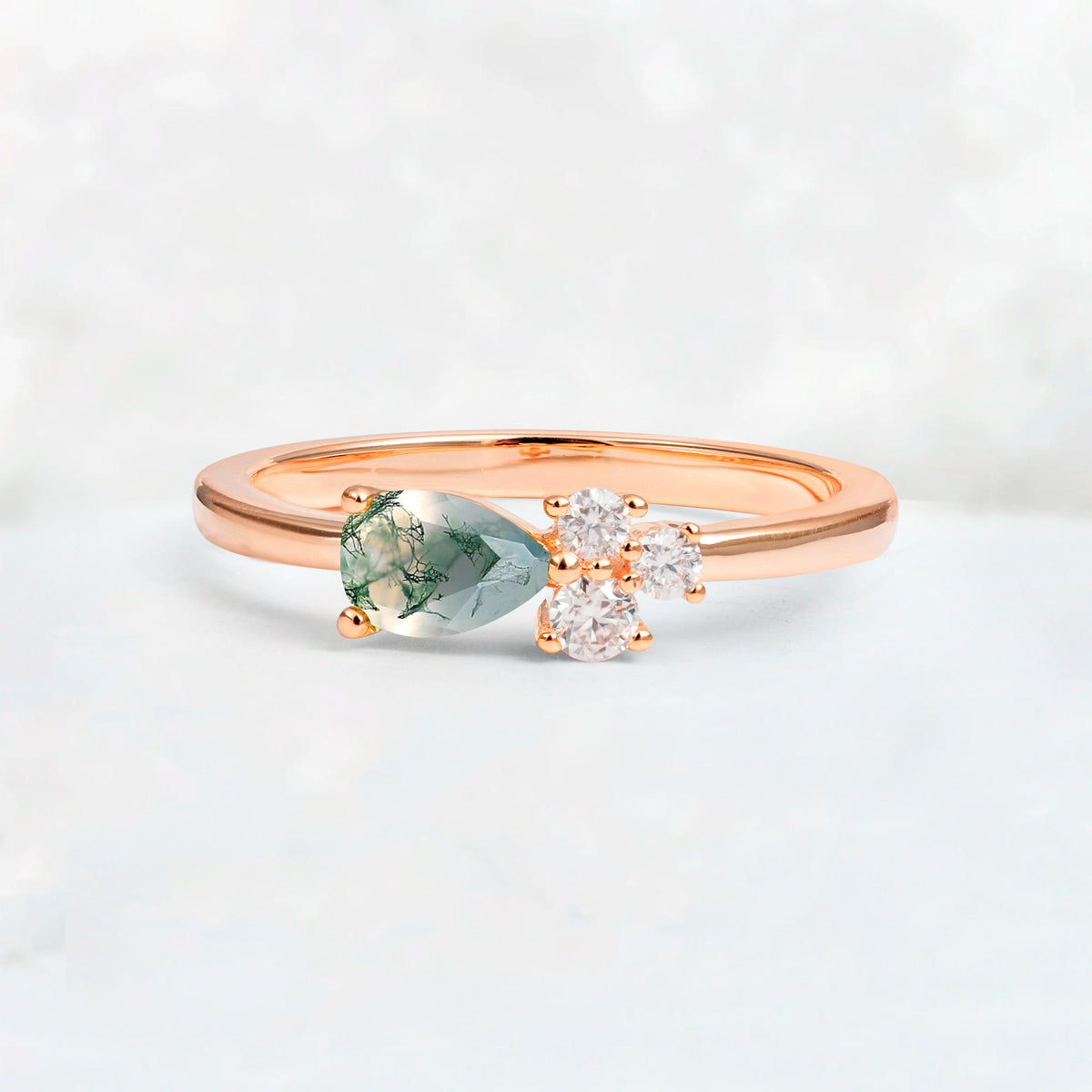Minimalist East-West Pear Cut Moss Agate Engagement Ring - Additional view