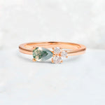 Minimalist East-West Pear Cut Moss Agate Engagement Ring - Additional view