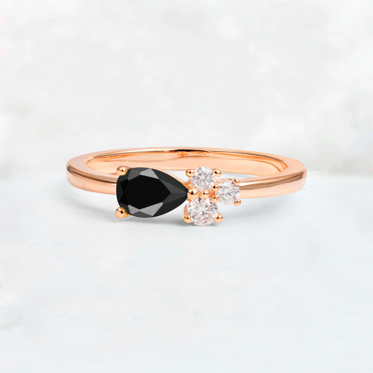Minimalist East-West Pear Cut Black Onyx Engagement Ring - Additional view