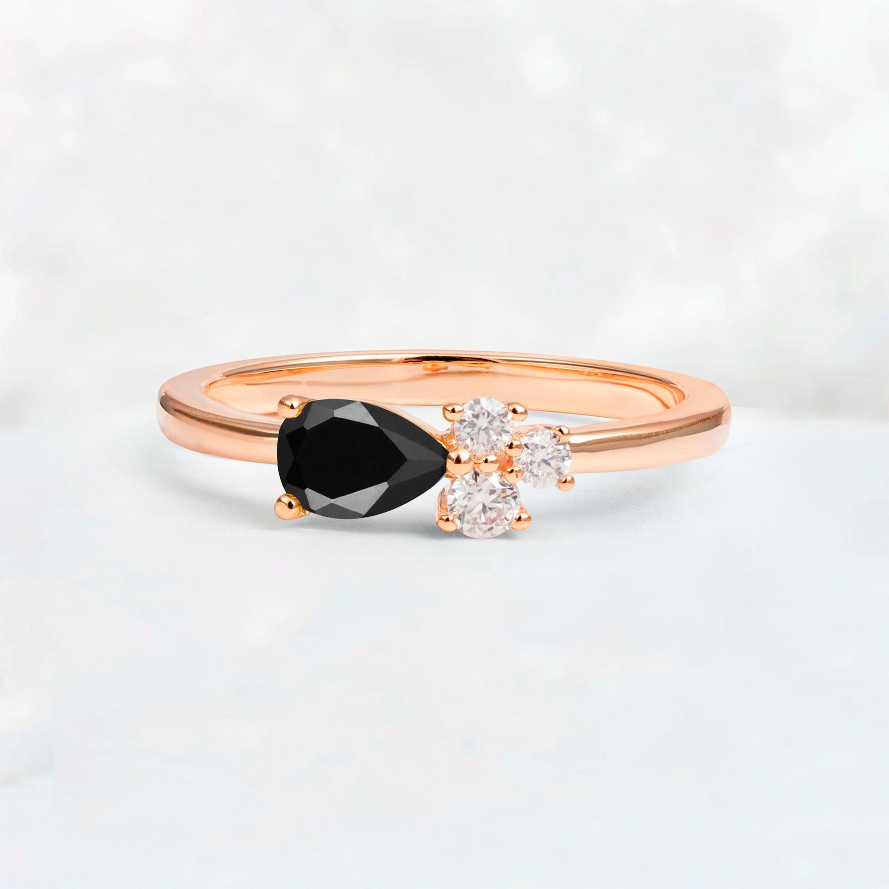 Minimalist East-West Pear Cut Black Onyx Engagement Ring - Additional view
