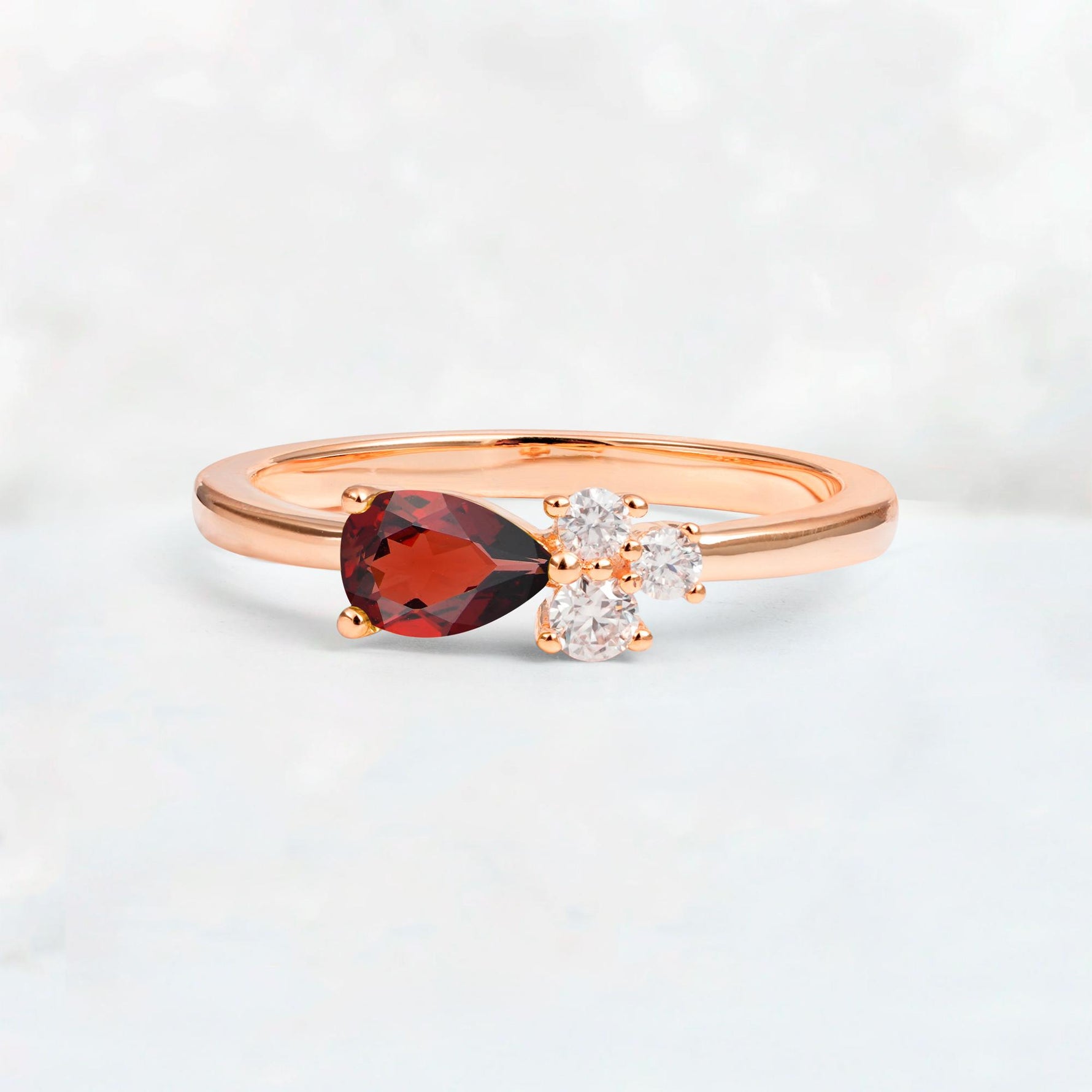Minimalist East-West Pear Cut Garnet Engagement Ring - Additional view