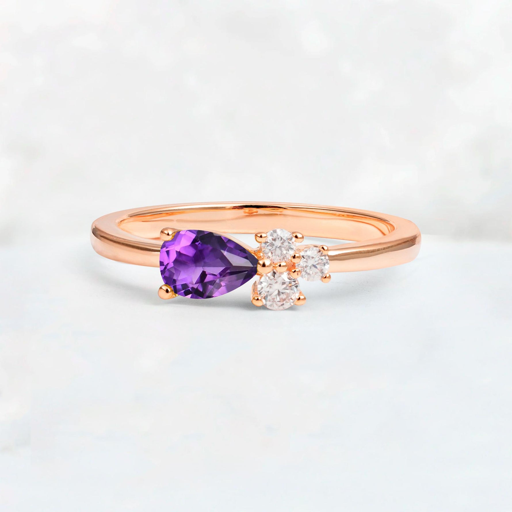 Minimalist East-West Pear Cut Amethyst Engagement Ring - Additional view