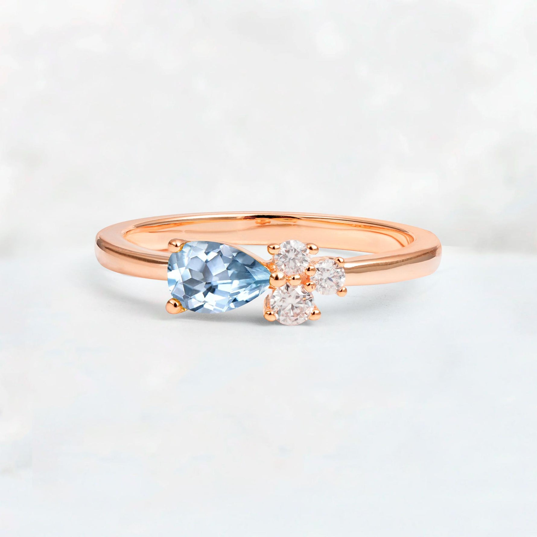 Minimalist East-West Pear Cut Aquamarine Engagement Ring - Additional view