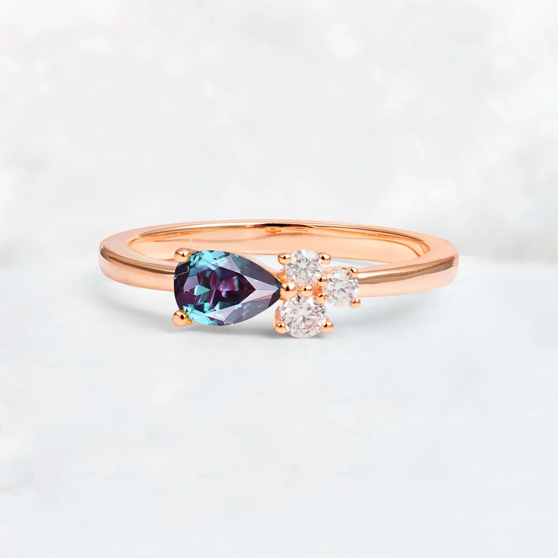Minimalist East-West Pear Cut Alexandrite Engagement Ring - Additional view