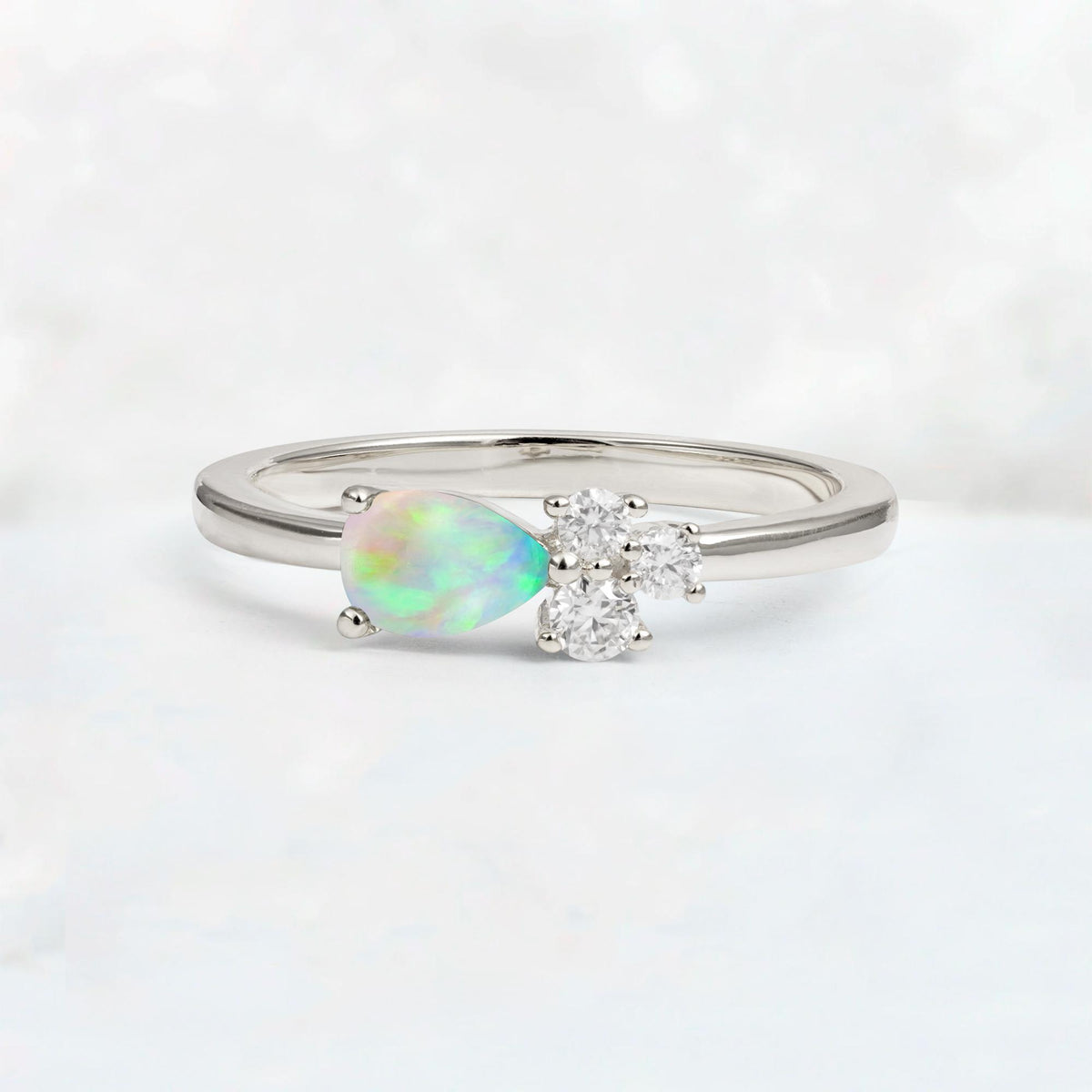 Minimalist East-West Pear Cut Fire Opal Engagement Ring - Additional view