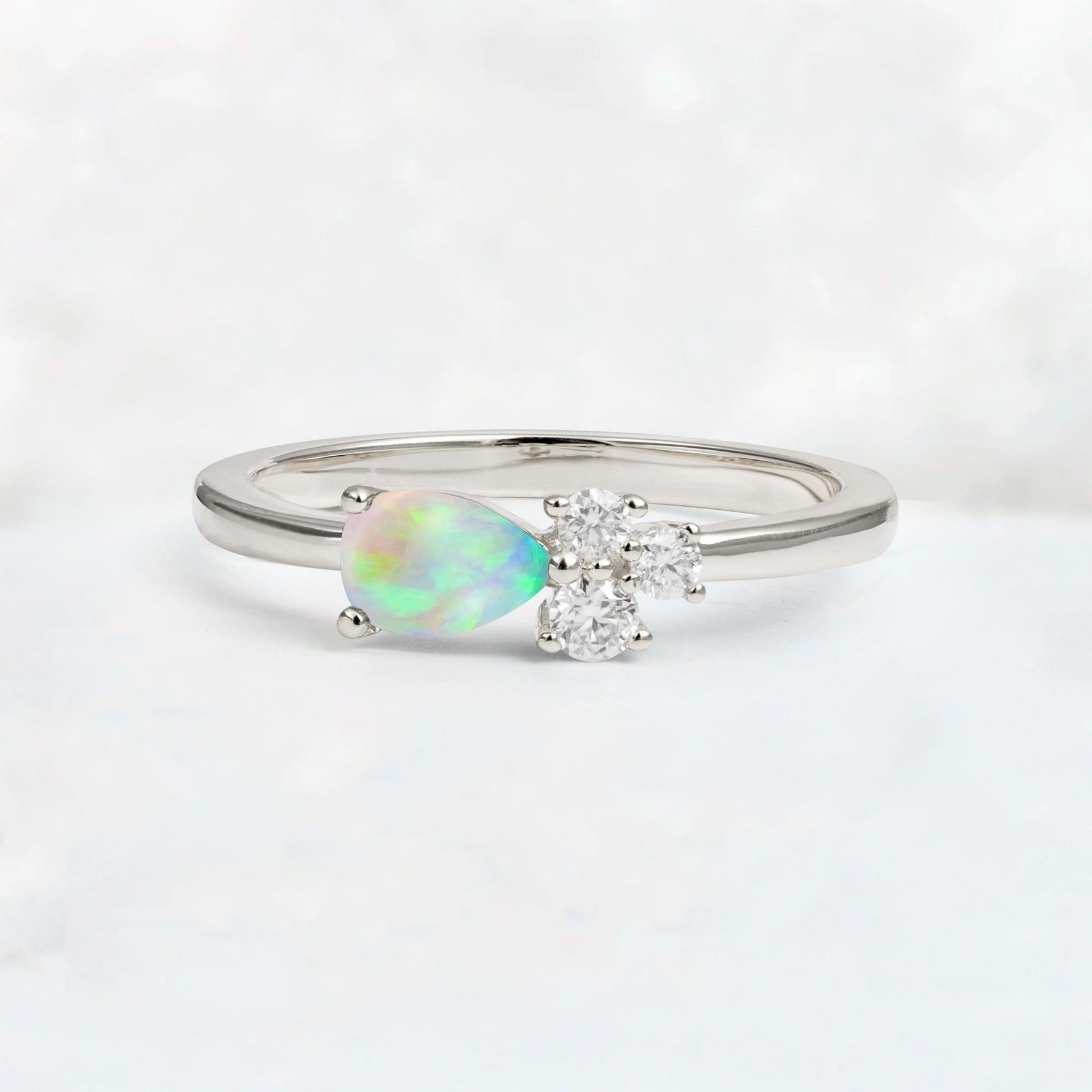 Minimalist East-West Pear Cut Fire Opal Engagement Ring - Additional view
