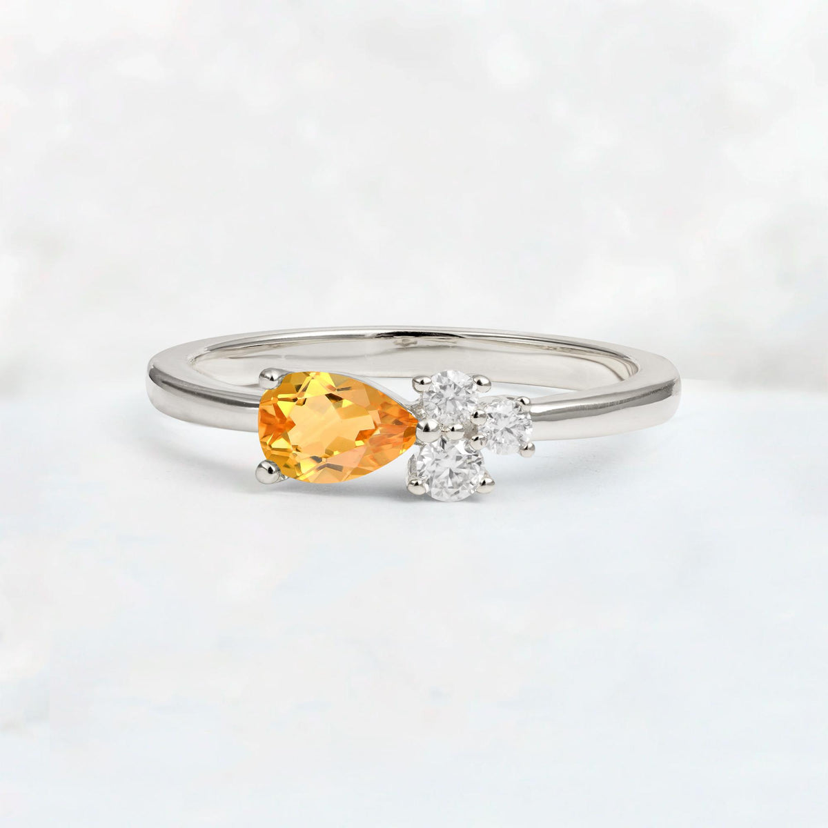 Minimalist East-West Pear Cut Citrine Engagement Ring - Additional view