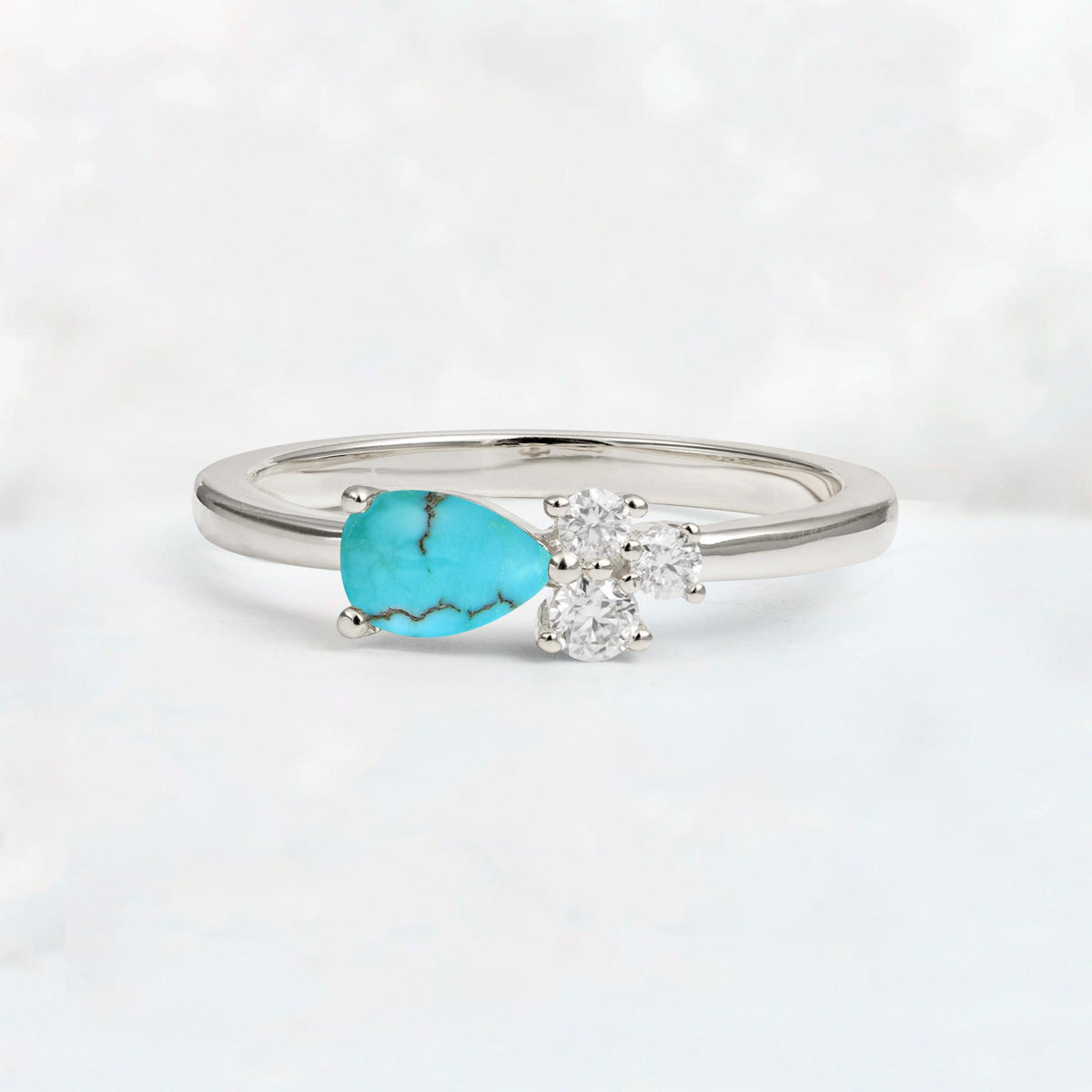 Minimalist East-West Pear Cut Turquoise Engagement Ring - Additional view