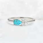 Minimalist East-West Pear Cut Turquoise Engagement Ring - Additional view