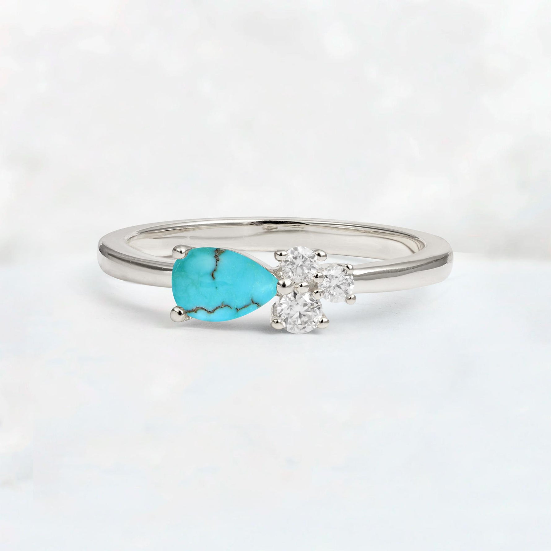 Minimalist East-West Pear Cut Turquoise Engagement Ring - Additional view