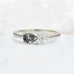 Minimalist East-West Pear Cut Black Rutilated Quartz Engagement Ring - Additional view