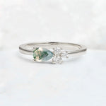 Minimalist East-West Pear Cut Moss Agate Engagement Ring - Additional view