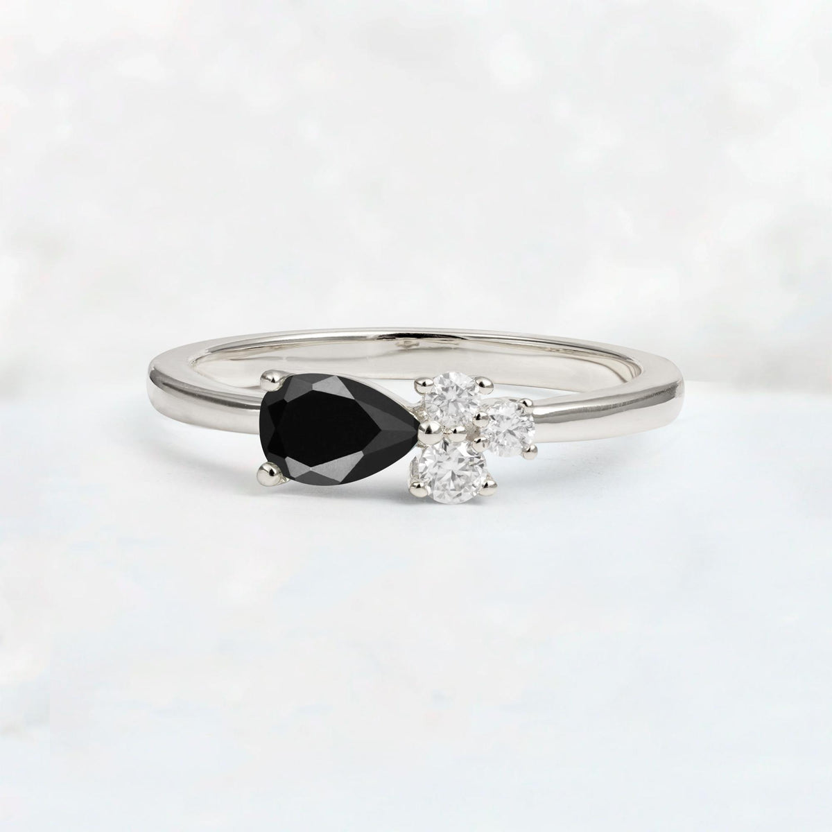 Minimalist East-West Pear Cut Black Onyx Engagement Ring - Additional view