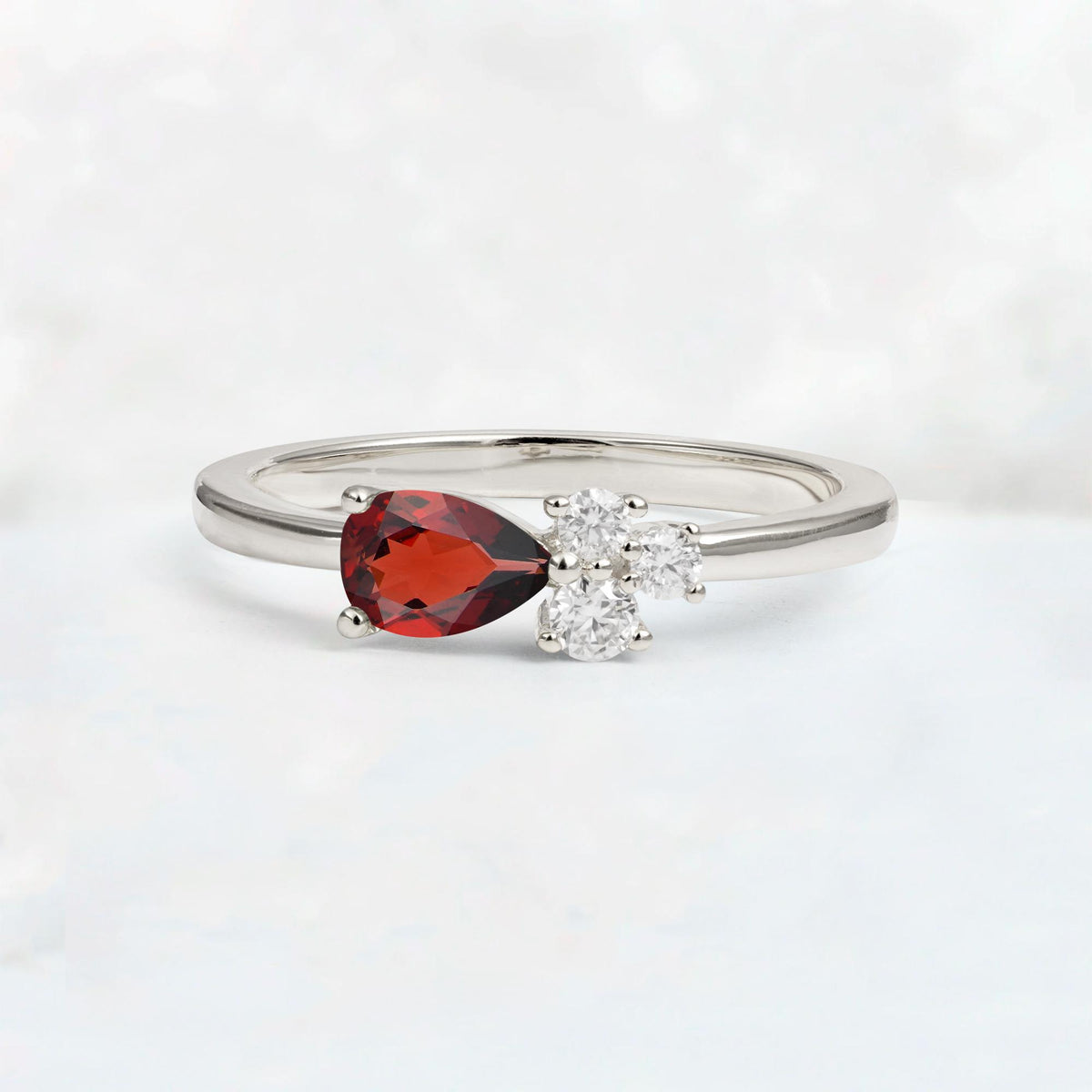 Minimalist East-West Pear Cut Garnet Engagement Ring - Additional view