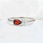 Minimalist East-West Pear Cut Garnet Engagement Ring - Additional view