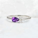 Minimalist East-West Pear Cut Amethyst Engagement Ring - Additional view