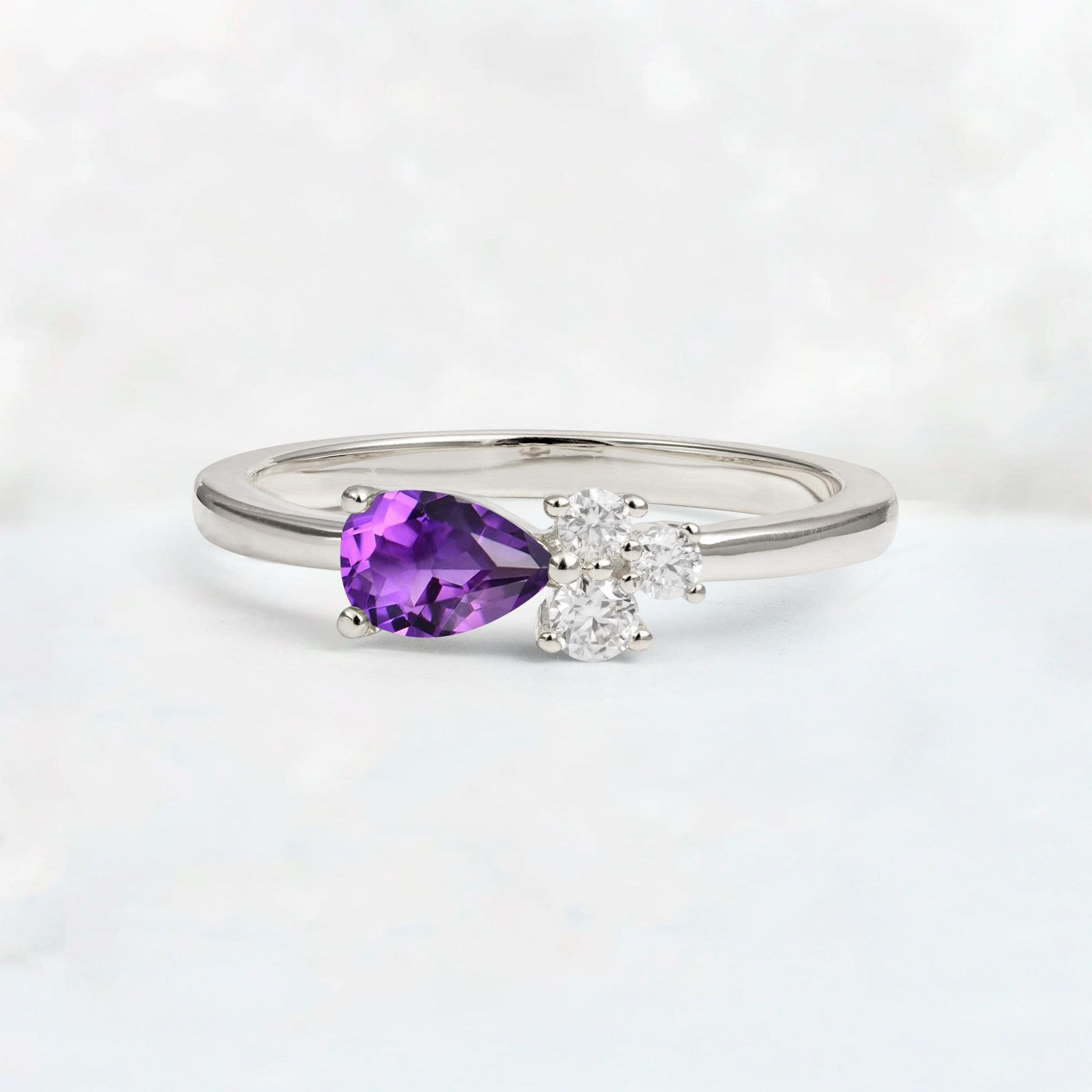 Minimalist East-West Pear Cut Amethyst Engagement Ring - Additional view