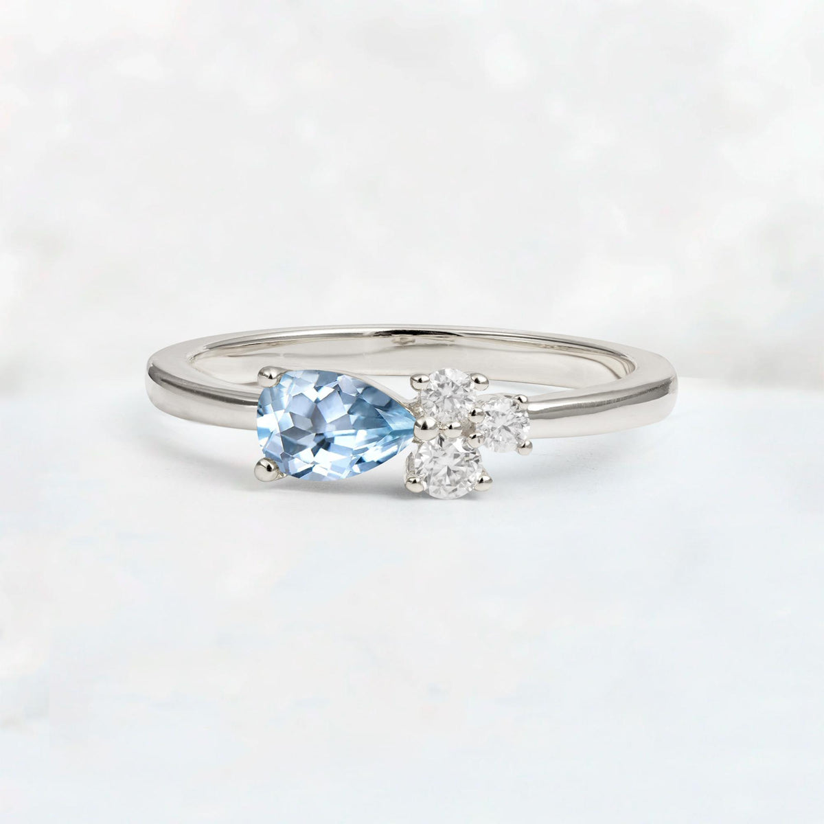 Minimalist East-West Pear Cut Aquamarine Engagement Ring - Additional view