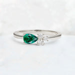 Minimalist East-West Pear Cut Emerald Engagement Ring - Additional view