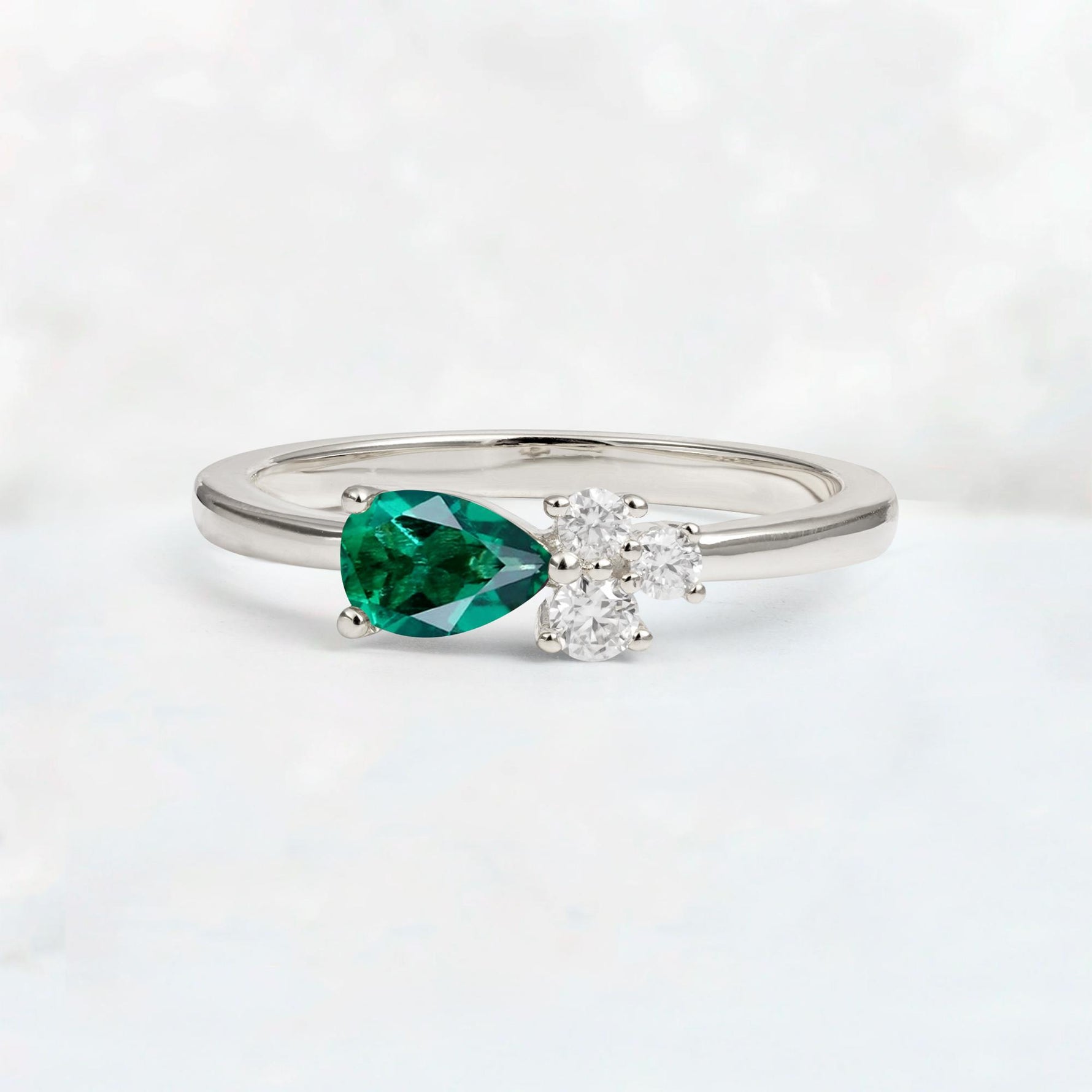 Minimalist East-West Pear Cut Emerald Engagement Ring - Additional view