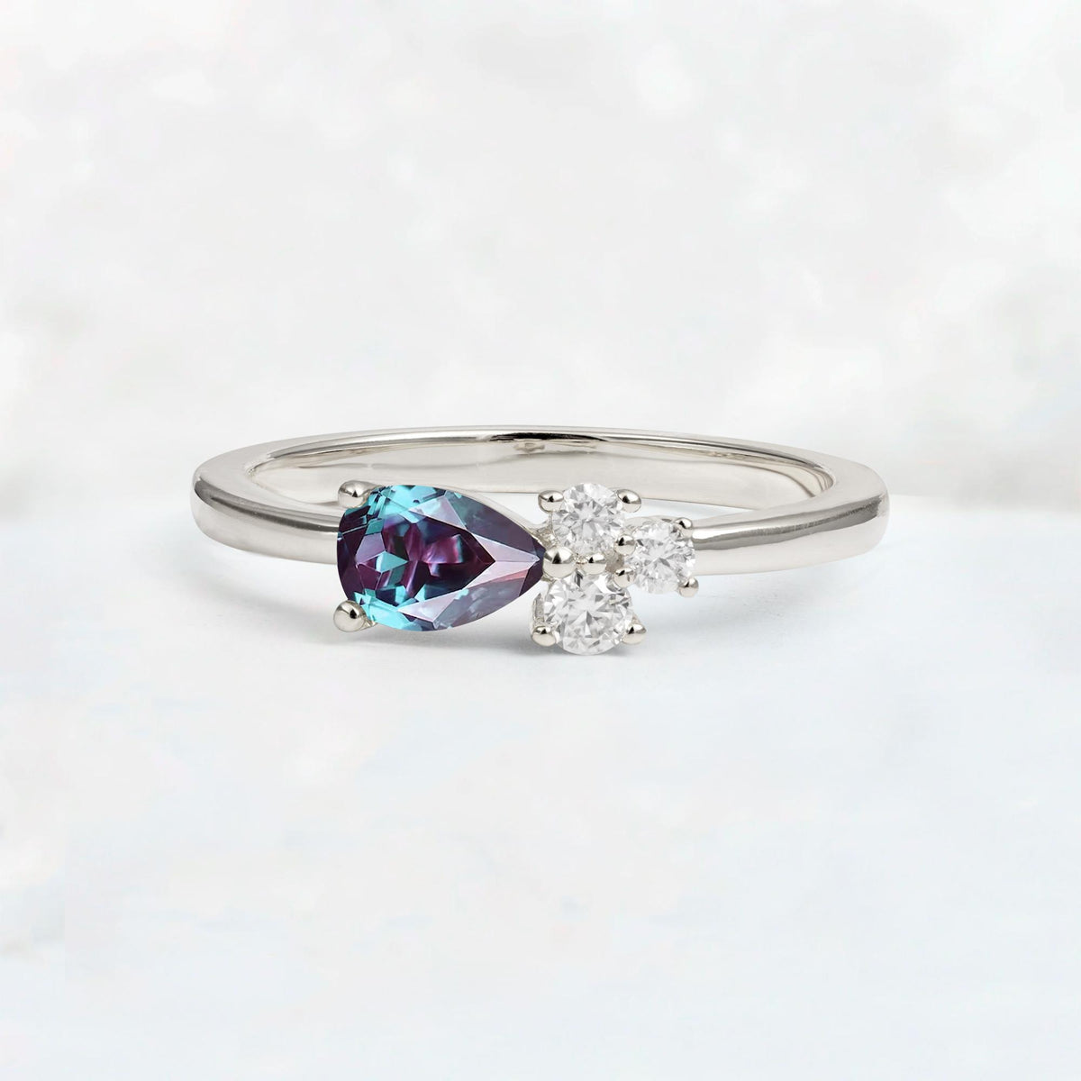 Minimalist East-West Pear Cut Alexandrite Engagement Ring - Additional view